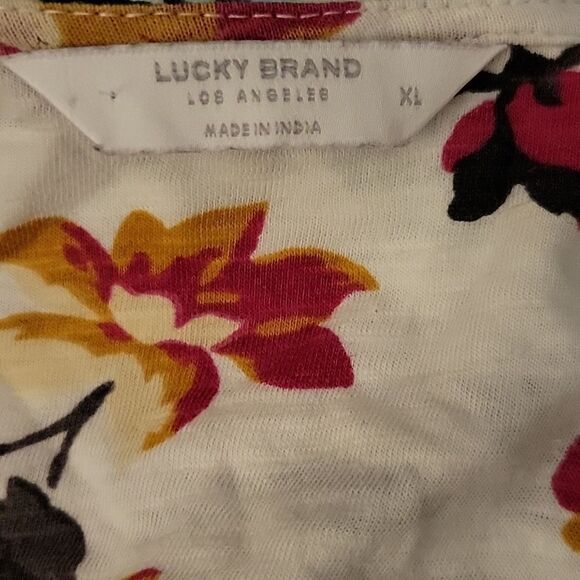 XL LUCKY BRAND FALL FLORAL RUFFLE SHORT SLEEVE TUNIC BLOUSE TOP extra large - Picture 9 of 9
